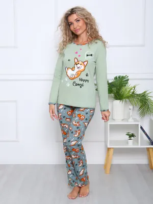 Корги плюс(олива) лонгслив+брюки р.52, кулирка (100% хлопок)