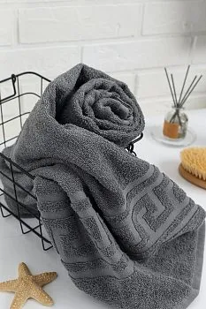 Полотенце махровое 100%хлопок, серый греч.бордюр 50*90