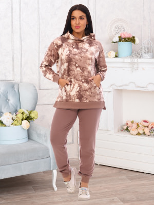 Винтаж(кофе) костюм р.48, футер 80% хлопок,15% п/э, 5% лайкра
