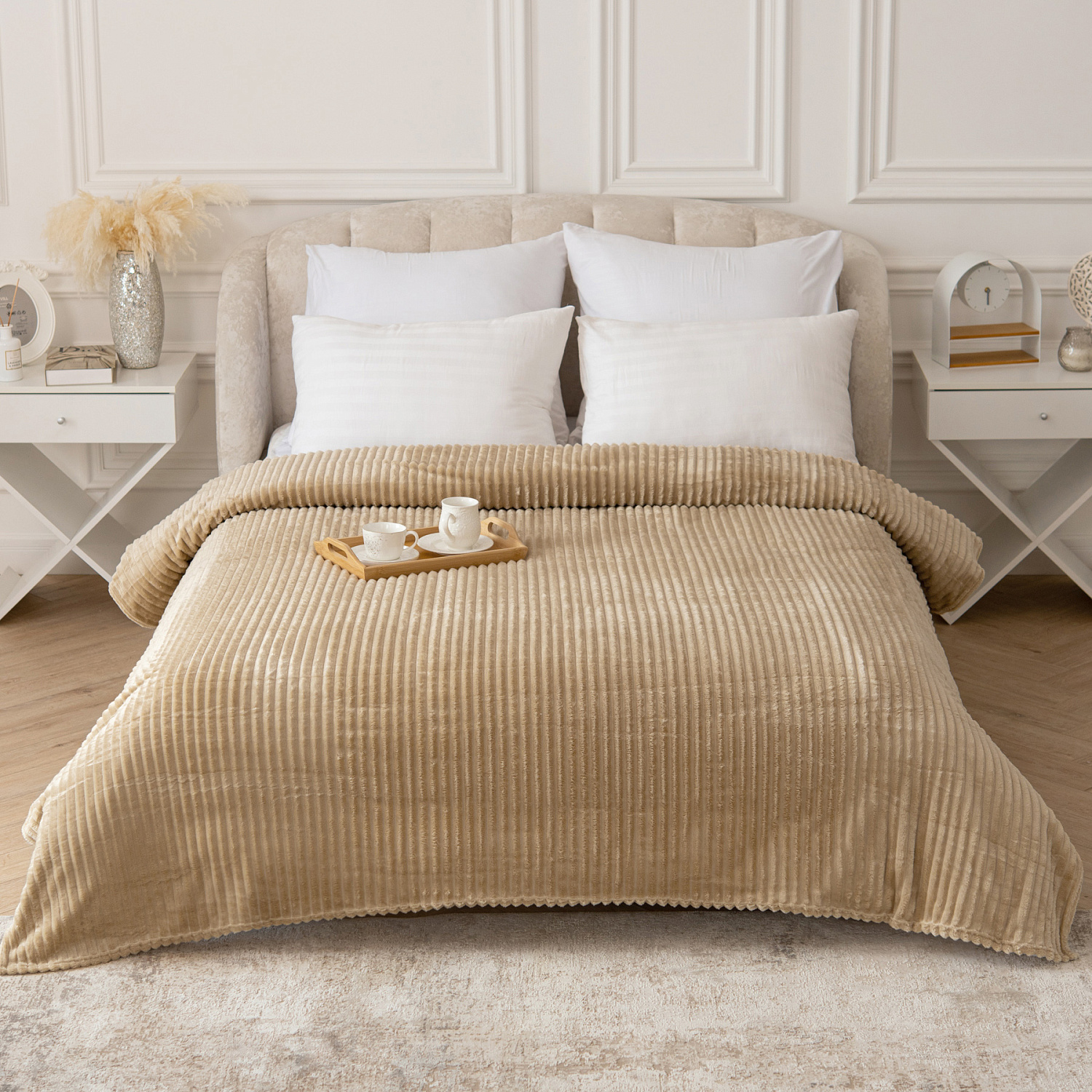 Вертикаль(молоко)(однотон) плед велсофт