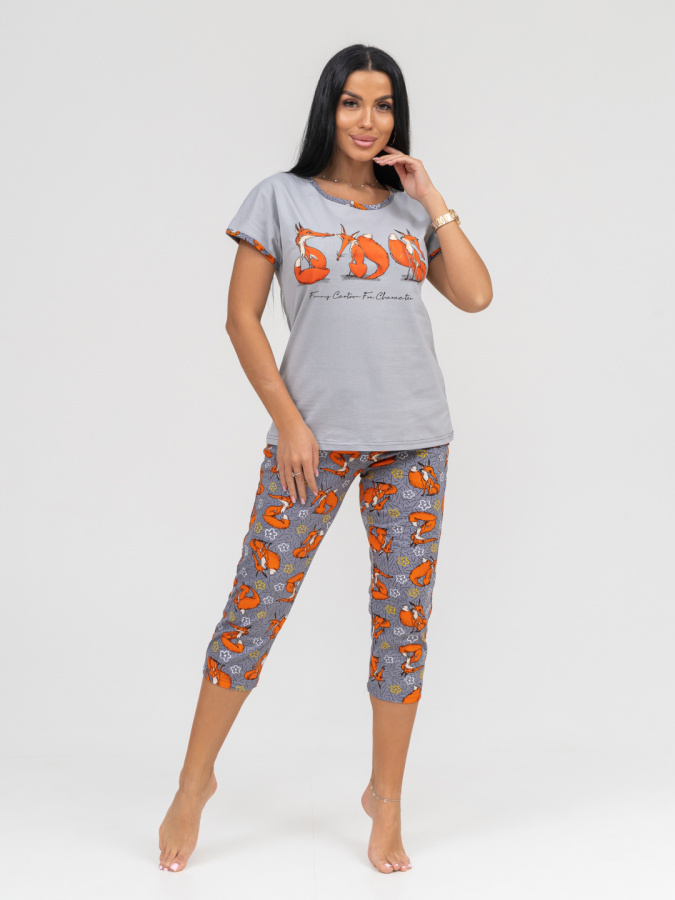 Лисички(серый) футболка+бриджи