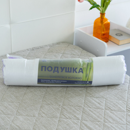 Подушка "Юнибив" бамбук+леб.пух на молнии стеганая м/ф(белая)