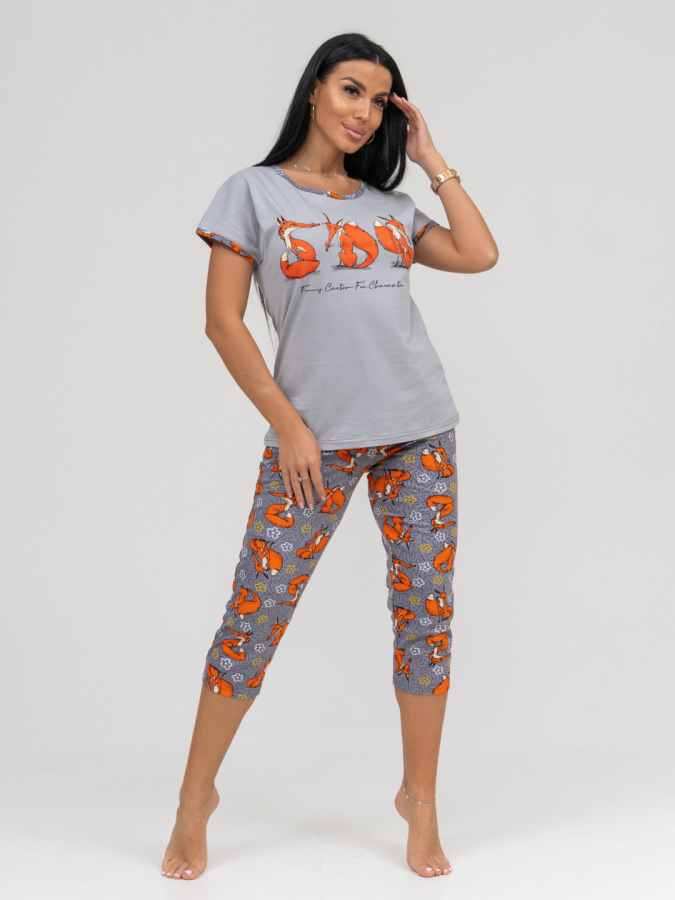 Лисички(серый) футболка+бриджи