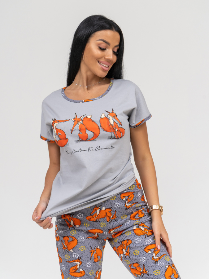 Лисички(серый) футболка+бриджи