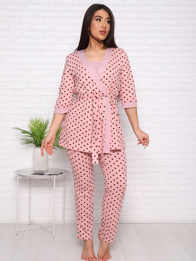 Нежность(пудра) пеньюар+топ+брюки