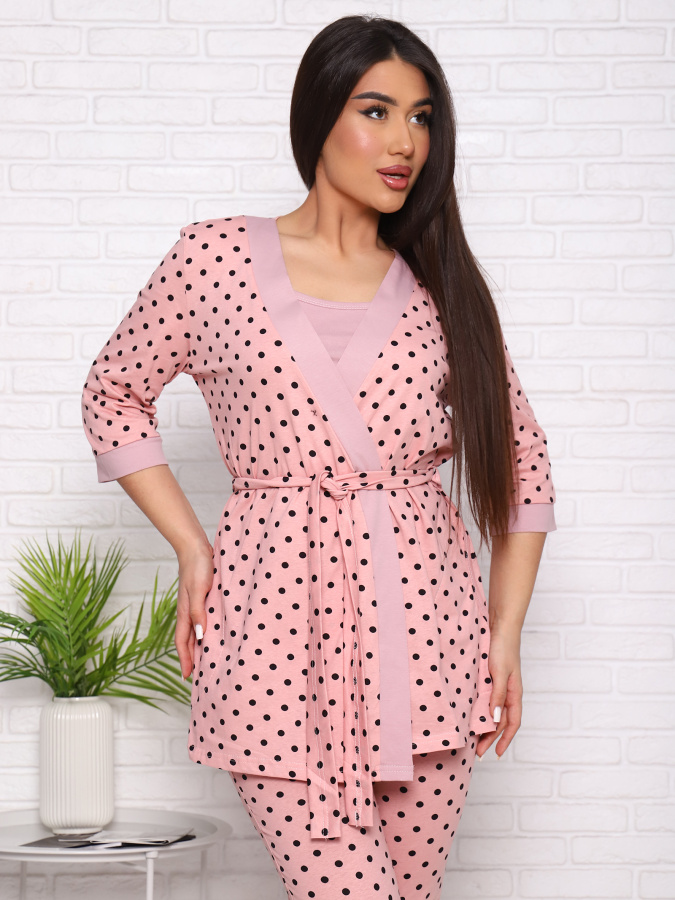 Нежность(пудра) пеньюар+топ+брюки