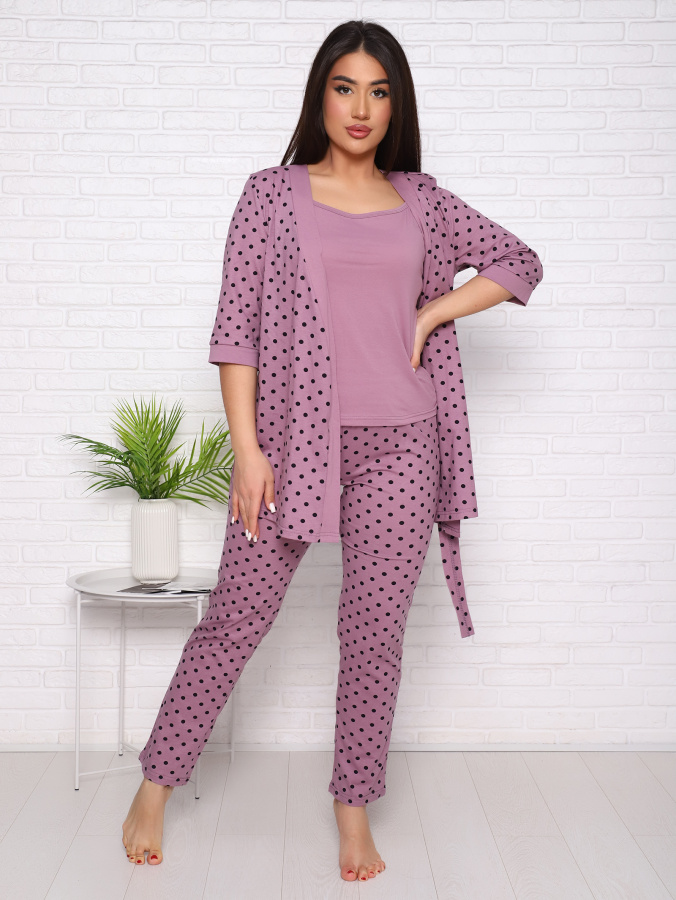 Нежность(лиловый) пеньюар+топ+брюки