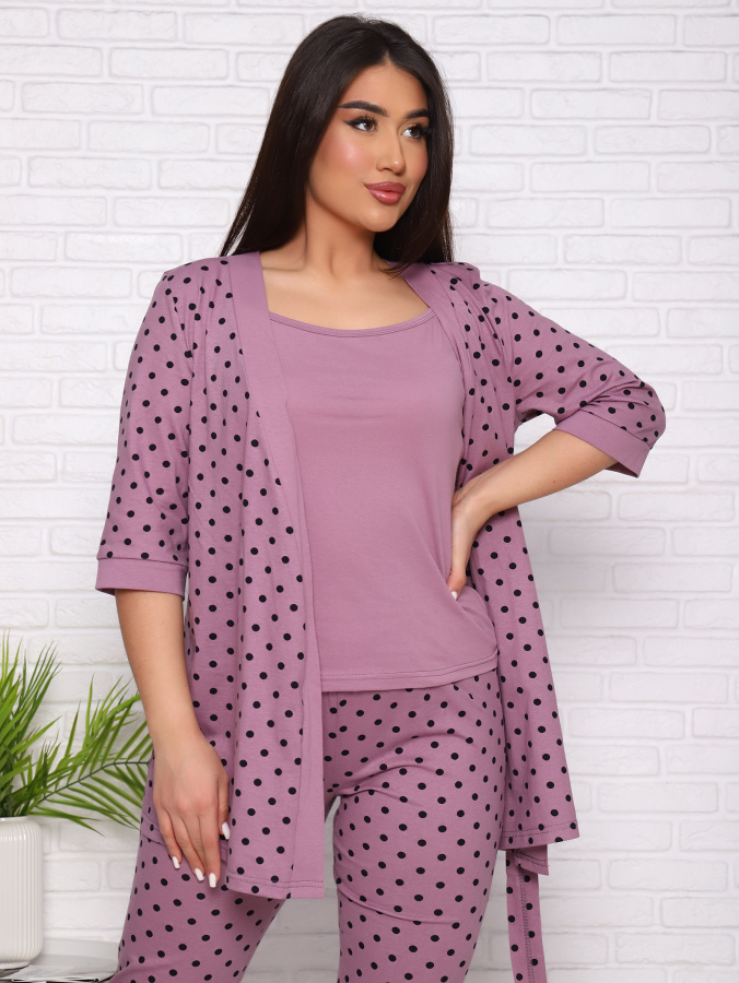 Нежность(лиловый) пеньюар+топ+брюки