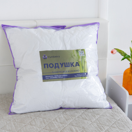 Подушка "Юнибив" бамбук+леб.пух на молнии стеганая м/ф(белая)
