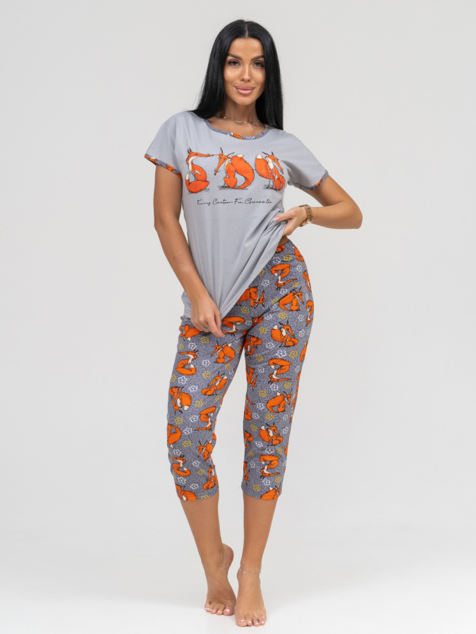 Лисички(серый) футболка+бриджи