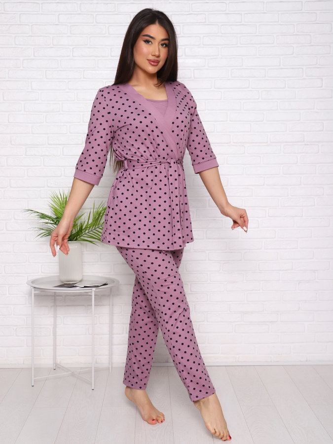 Нежность(лиловый) пеньюар+топ+брюки