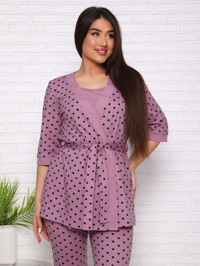 Нежность(лиловый) пеньюар+топ+брюки