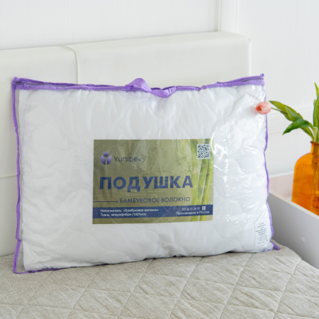 Подушка "Юнибив" бамбук+леб.пух на молнии стеганая м/ф(белая)
