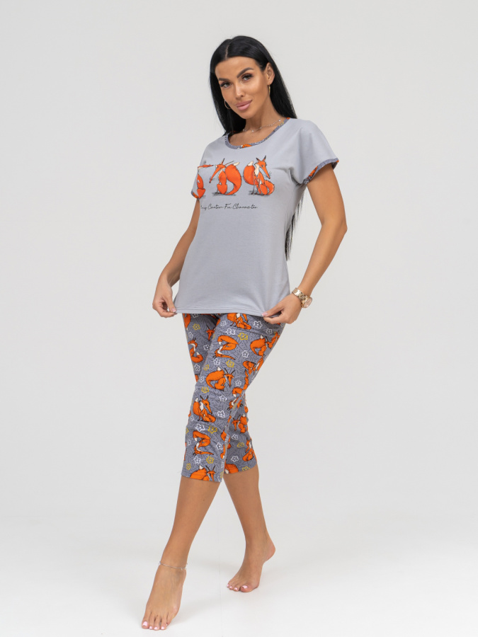 Лисички(серый) футболка+бриджи