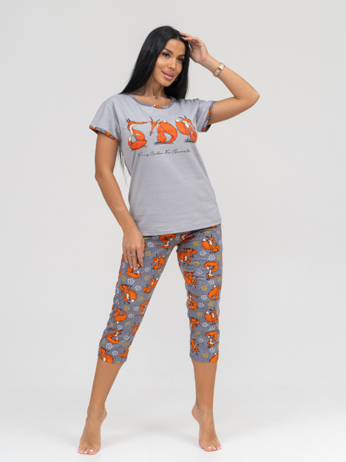 Лисички(серый) футболка+бриджи