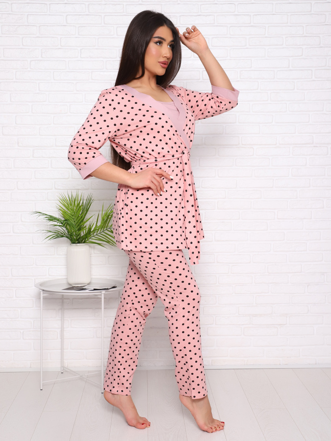 Нежность(пудра) пеньюар+топ+брюки