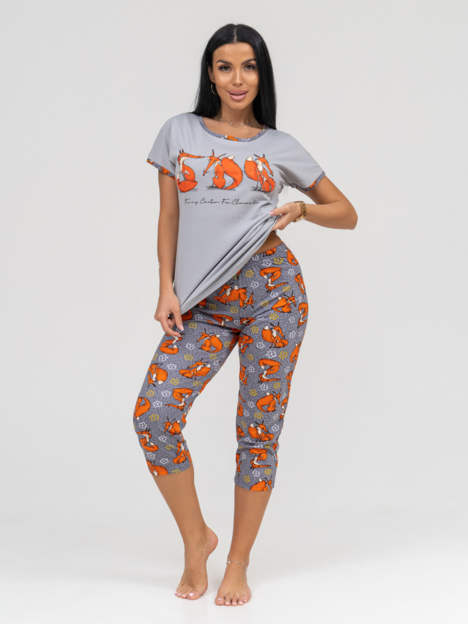 Лисички(серый) футболка+бриджи