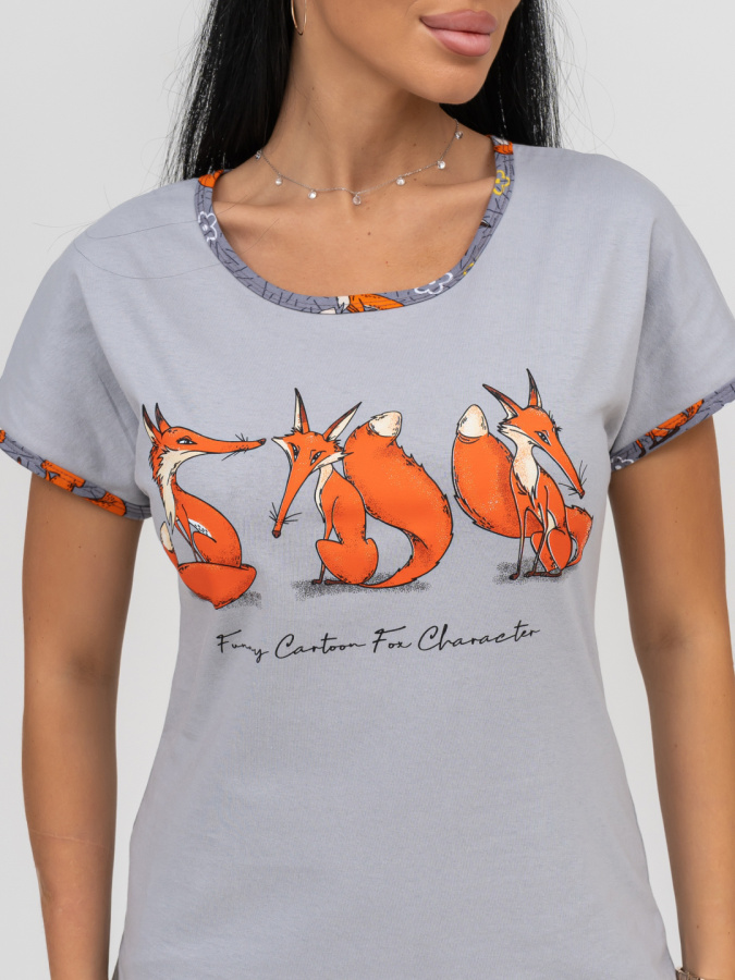 Лисички(серый) футболка+бриджи