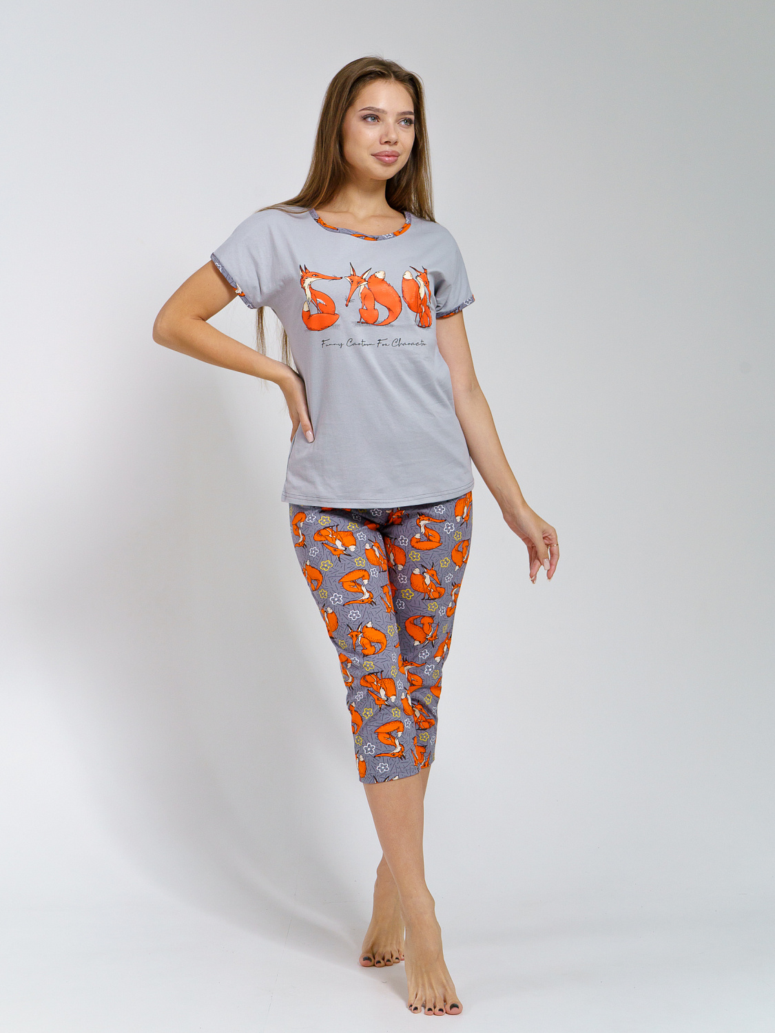 Лисички(серый) футболка+бриджи